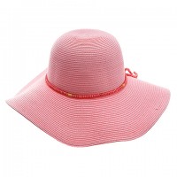 Wide Brim Toyo Straw Hats – 12 PCS w/ Wooden Beads Band - Pink - HT-8131A-PK
